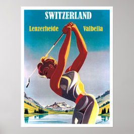 Póster Mujer jugando golf en Suiza, Lenzerheide, Valbella