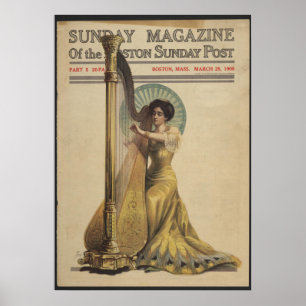 Póster Mujer, Jugando Harp, Portada De Revista 1908