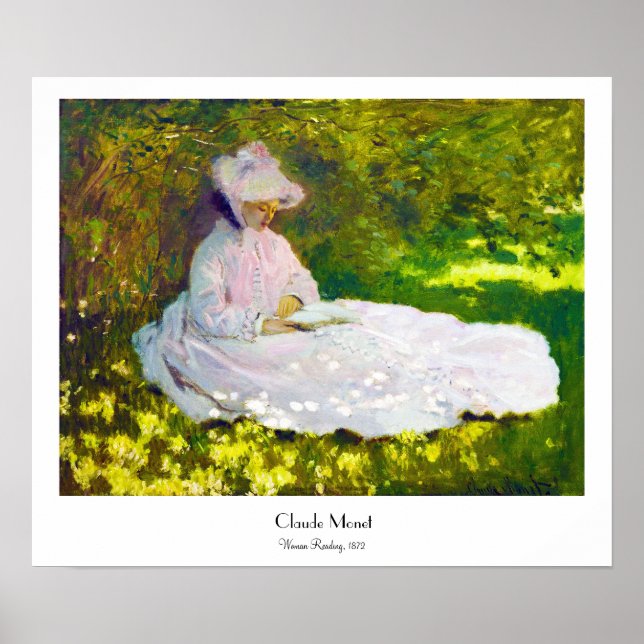 Póster Mujer leyendo a Claude Monet (Frente)