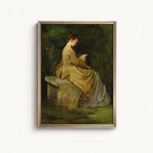 Póster Mujer leyendo cartel de retrato de jardín