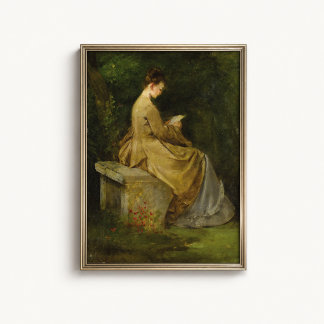 Póster Mujer leyendo cartel de retrato de jardín