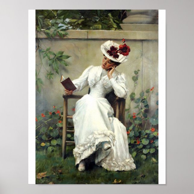 Póster Mujer Leyendo En Un Poster De Jardín (Frente)