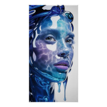 Mujer Líquida Azul Retrato Vertical 1:2 Arte de Pa