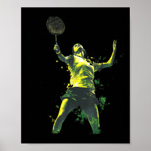 Póster Mujer llena de acción jugando bádminton