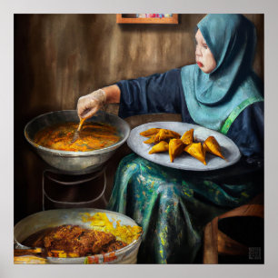 Póster Mujer malaya haciendo toques de curry - pintura de