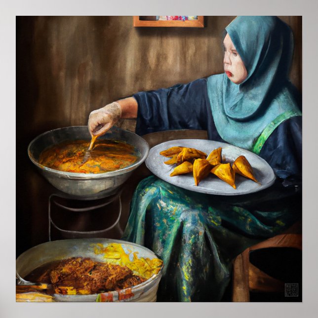 Póster Mujer malaya haciendo toques de curry - pintura de (Frente)