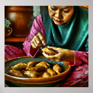 Póster Mujer malaya haciendo toques de curry - pintura de