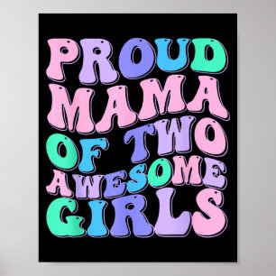 Póster Mujer mamá de 2 niñas dos hijas día de la madre