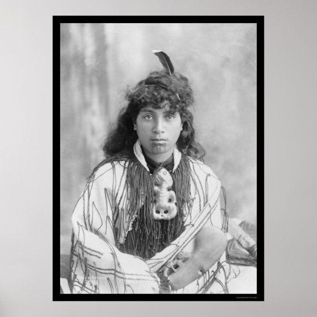 Póster Mujer maorí de Rotorua Nueva Zelanda 1895 (Frente)