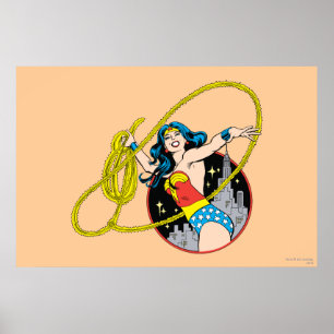 Póster Mujer Maravilla con antecedentes de ciudad