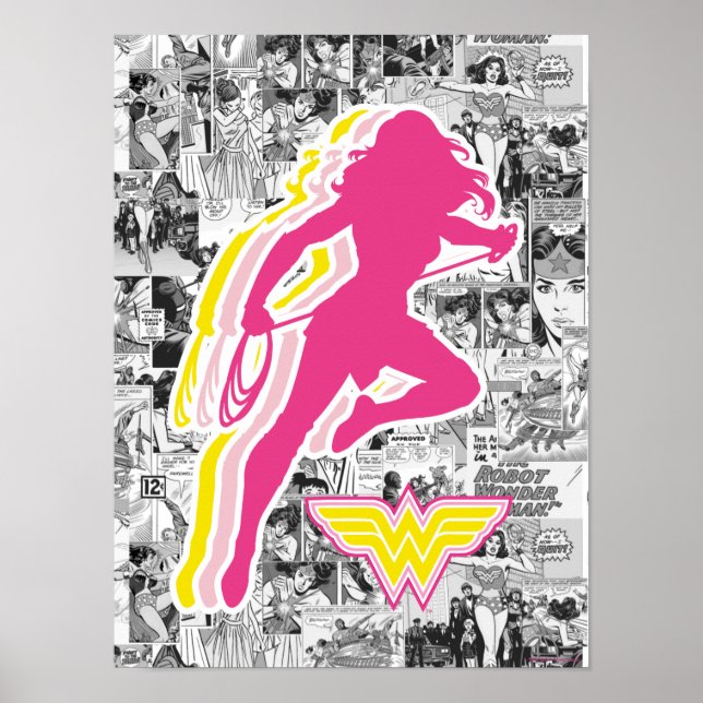Póster Mujer Maravilla Silueta De Color Rosa Amarillo (Frente)