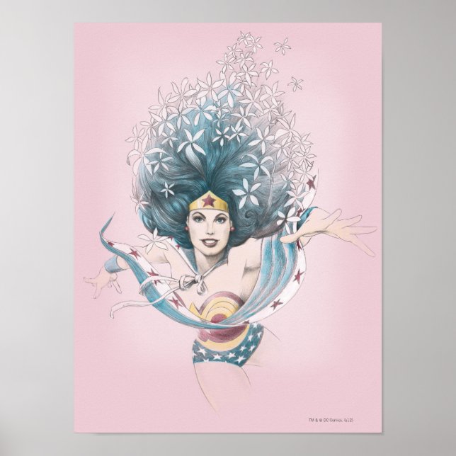 Póster Mujer Maravilla y flores (Frente)