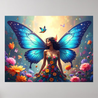 Póster Mujer mariposa azul