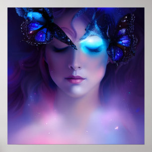 Póster Mujer mariposa azul