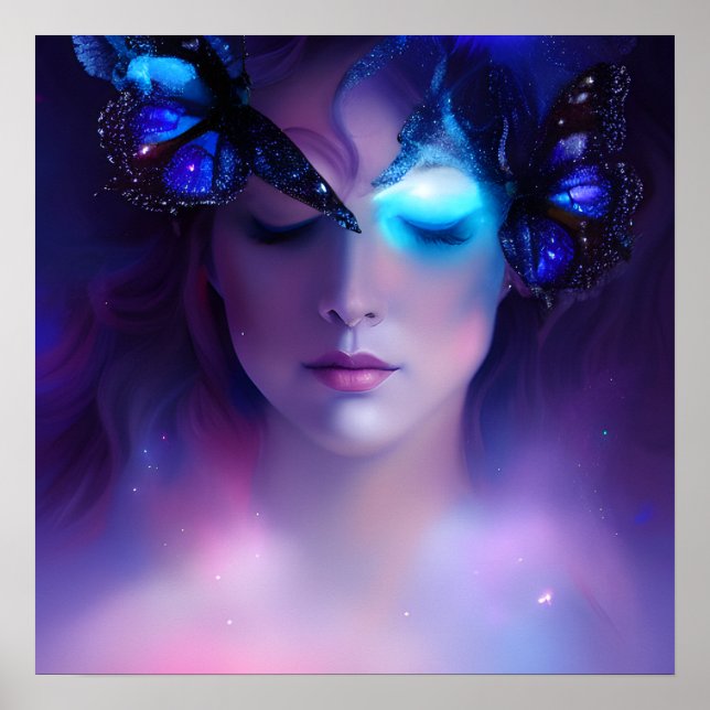 Póster Mujer mariposa azul (Frente)