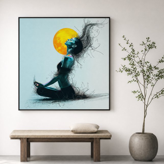 Póster Mujer Meditando Postura de Yoga de Luna Dorada  (Subido por el creador)