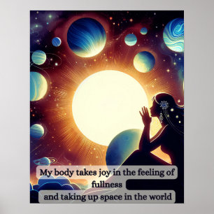 Póster Mujer meditando sobre la positividad corporal