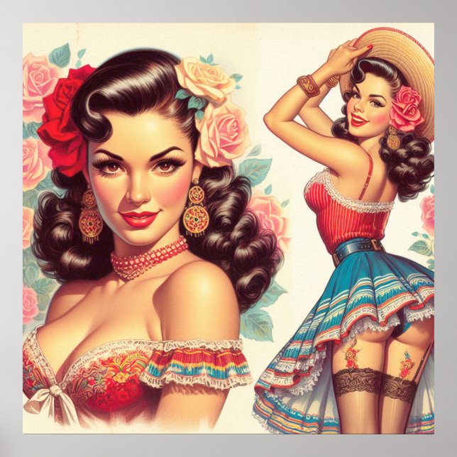Póster Mujer mexicana de belleza retro (Frente)