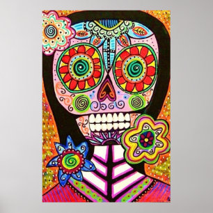 Póster Mujer mexicana: Poster de cráneo de azúcar rosa