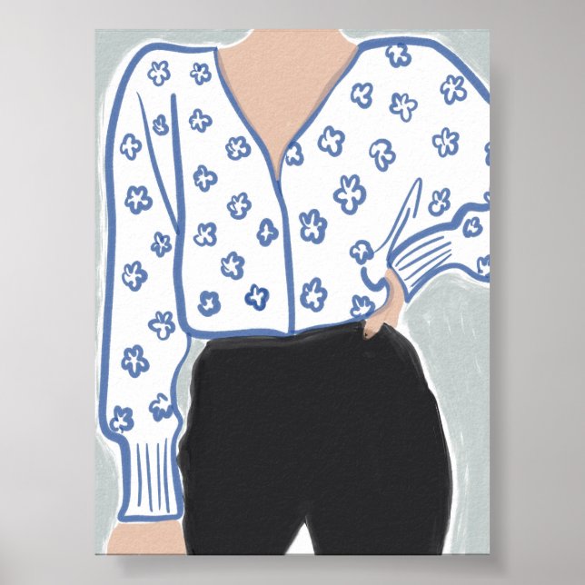 Póster Mujer minimalista en floral (Frente)