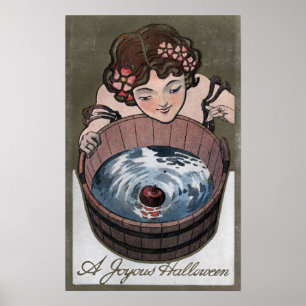 Póster Mujer mirando en barril de madera