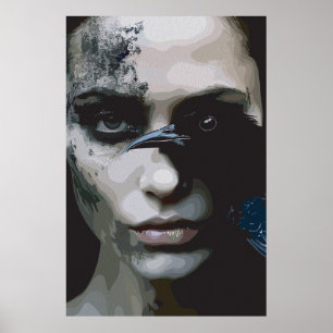 Póster Mujer Misteriosa con Cuervo