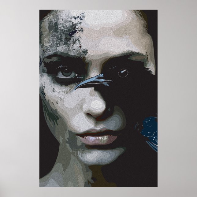 Póster Mujer Misteriosa con Cuervo (Frente)