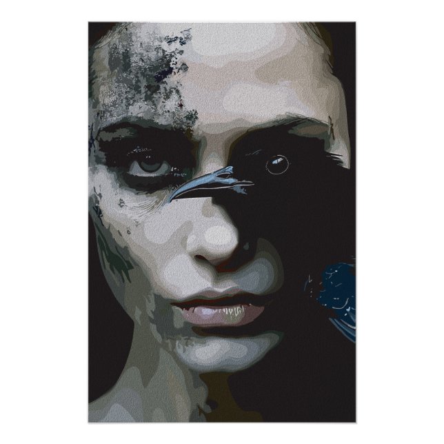 Póster Mujer Misteriosa con Cuervo (Anverso)