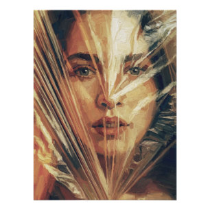 Póster Mujer Misteriosa Detrás del Arte al Óleo Impasto d