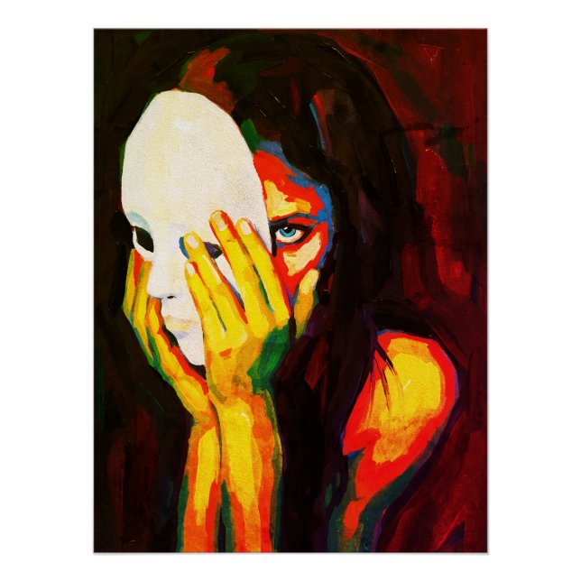 Póster Mujer Misteriosa Sosteniendo Máscara Arte Dramátic (Anverso)