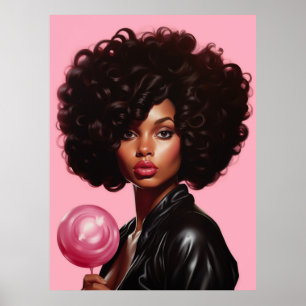Póster Mujer Modelo Alta Costura Negra Hermosa Rosa