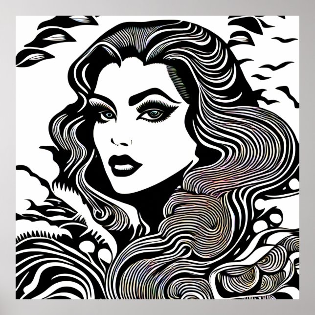Póster Mujer moderna negra y blanca (Frente)