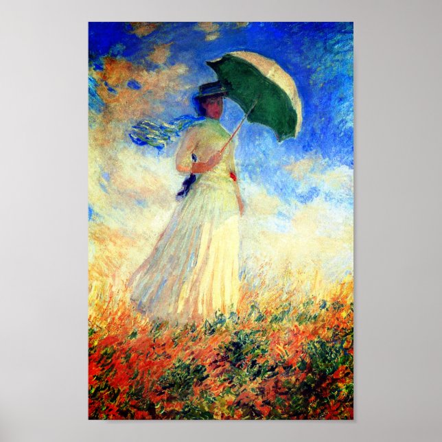 Póster Mujer Monet con una sombrilla a la derecha (Frente)