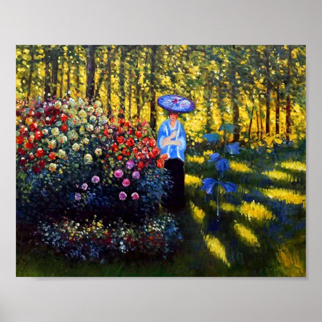 Póster Mujer Monet con una sombrilla en el jardín (Frente)