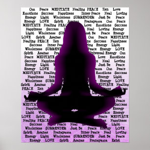 Póster Mujer morada meditando Poster de yoga