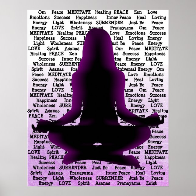 Póster Mujer morada meditando Poster de yoga (Frente)
