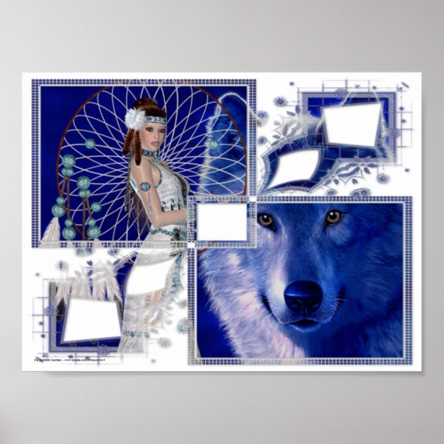 Póster Mujer nativa norteamericana y lobo azul 2 Poster (Frente)
