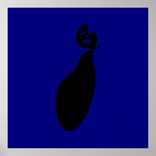 Póster mujer negra abstracta azul Mirando hacia el pelo n