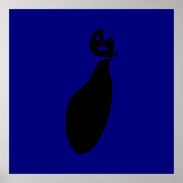 Póster mujer negra abstracta azul Mirando hacia el pelo n (Frente)