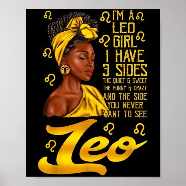 Póster Mujer Negra Afro Leo Es Mi Cumpleaños Signo Zodiac (Frente)