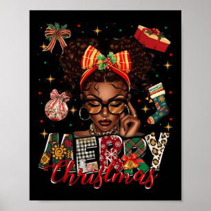 Póster Mujer negra afroamericana Feliz Navidad Pajam
