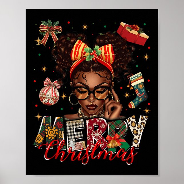 Póster Mujer negra afroamericana Feliz Navidad Pajam (Frente)