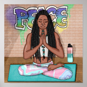 Póster Mujer negra bonito meditando