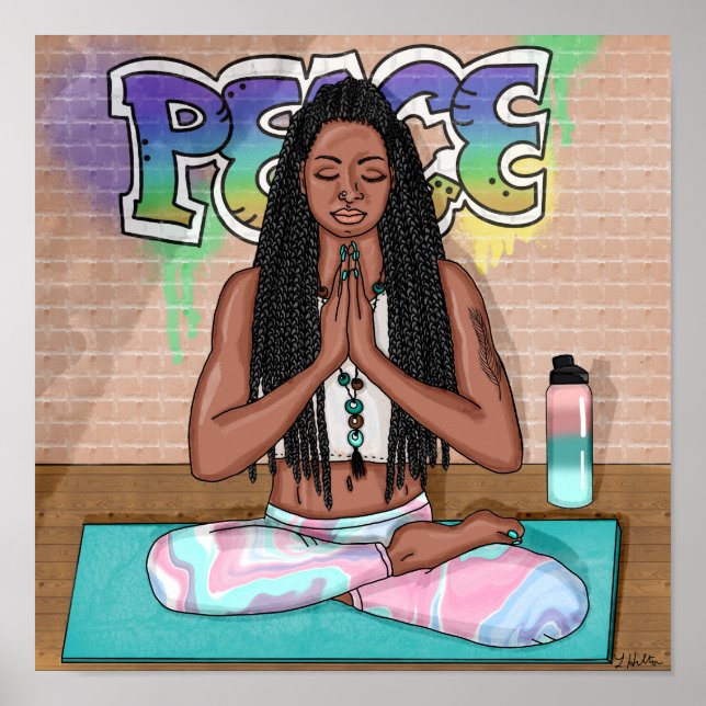 Póster Mujer negra bonito meditando (Frente)