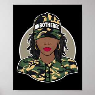 Póster Mujer negra despreocupada melanina Locs Camo Negro