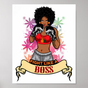 Póster Mujer Negra Empoderada Boxeo Magia Kickboxing Chic