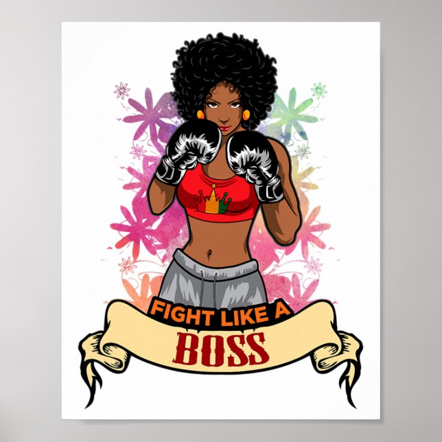 Póster Mujer Negra Empoderada Boxeo Magia Kickboxing Chic (Frente)