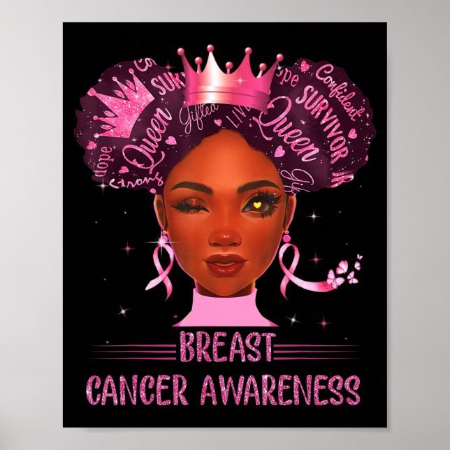 Póster Mujer Negra En Octubre Usamos Cáncer De Mama Rosa (Frente)