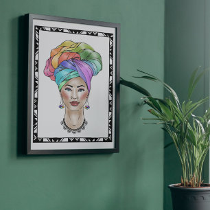 Póster Mujer negra en un turbante colorido