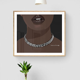 Póster Mujer negra Estética con plata (joyería) Grillz